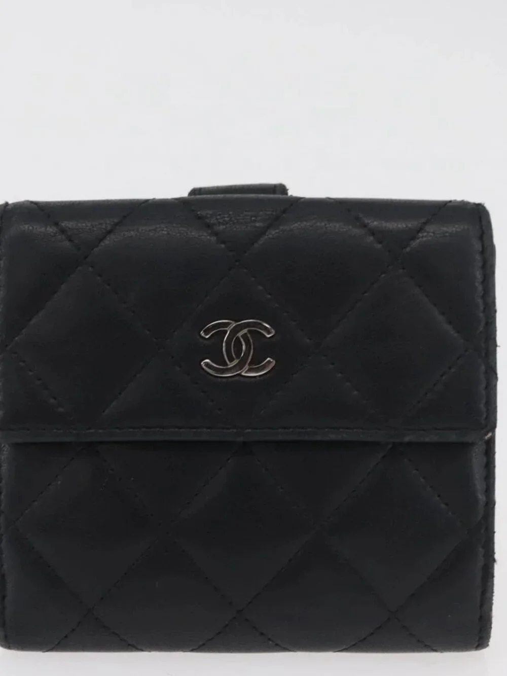CHANEL Wallet Leather 2 Set Black CC Auth BA12679